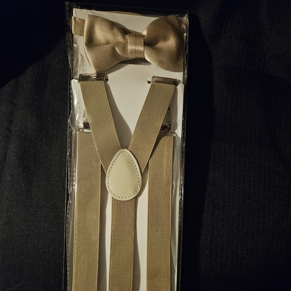 Tan Suspenders and Bowtie for Men